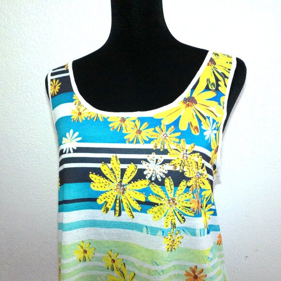 Spicewear, Stripe and daisy floral tank top, with golden/silver studs design. - Picture 5 of 11